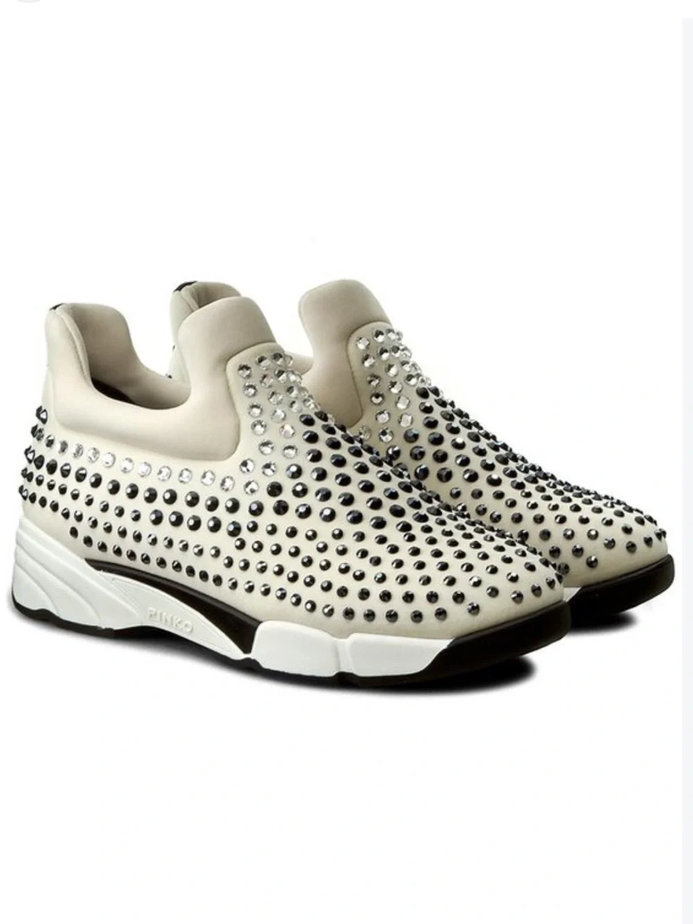 Pinko Cream Crystal-Embellished Slip-On Sneakers Size 8